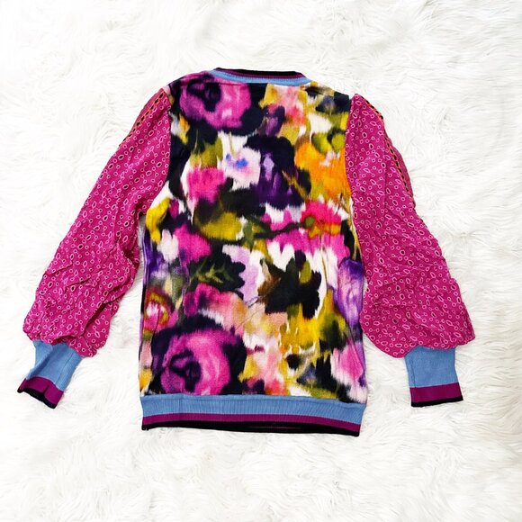 Anthropologie Bl-nk London Pullover Blouse S Pink Contrast Eyelet Puff Sleeve - Picture 11 of 13